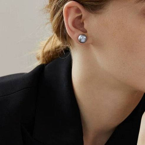 Grey Button Freshwater Pearl Stud Earrings - May-Lynn